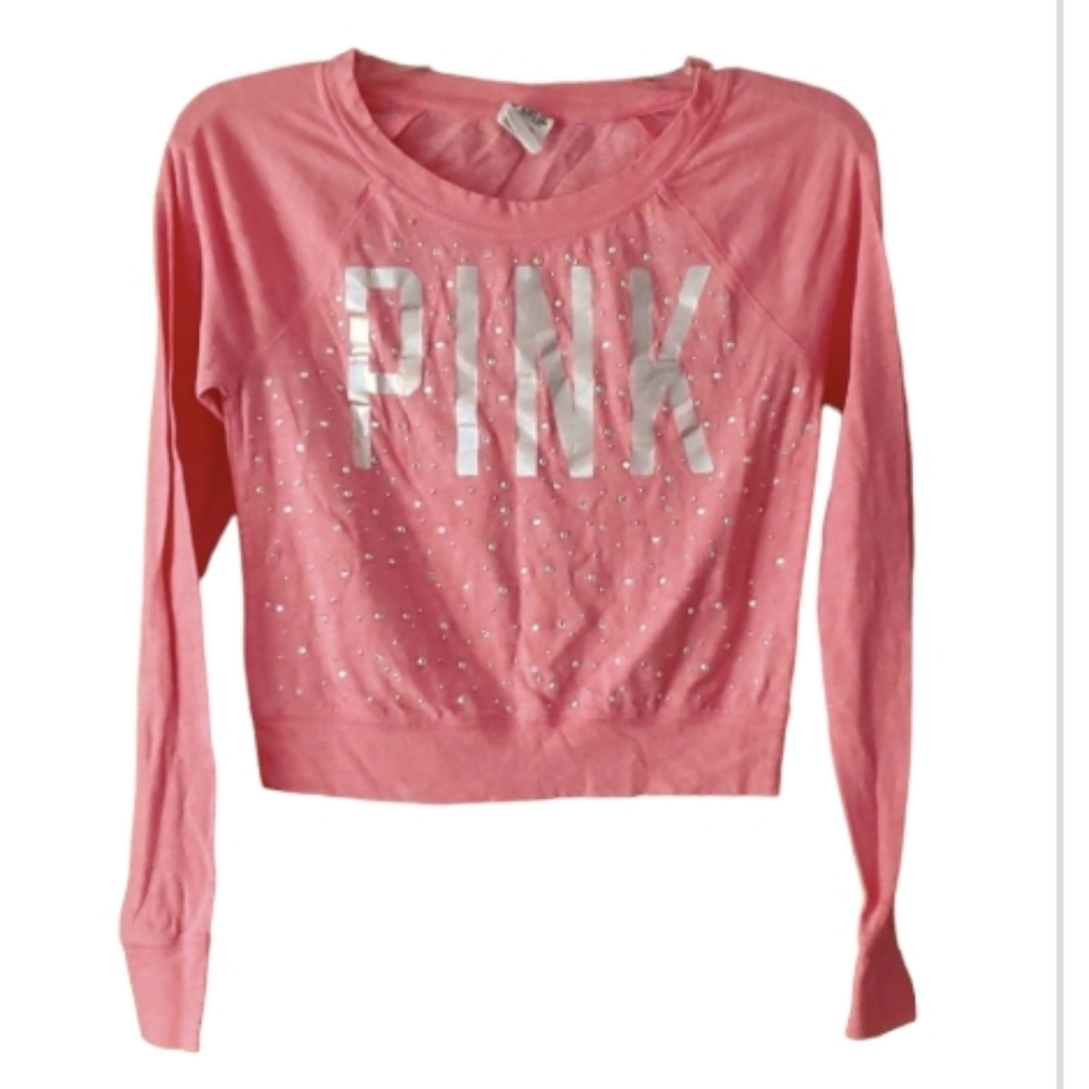 PINK Victoria's Secret Womans‎ Pink Cropped Metallic Bling Top Size XS